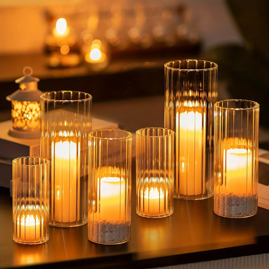 Ribbed Pattern Glass Candle Holder (3pc)