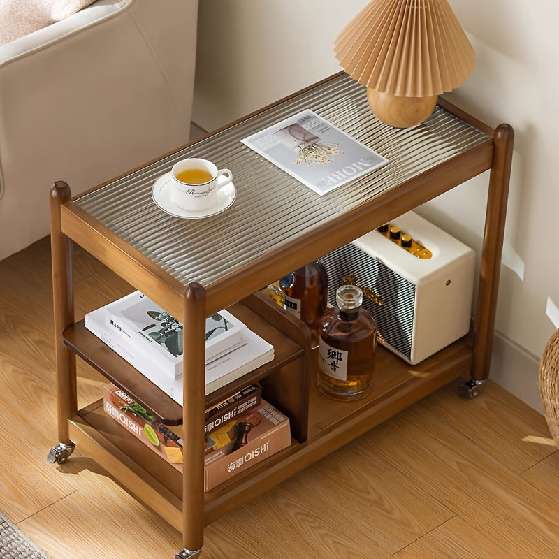 70's-Inspired Glass Side Table with Glass Refracting Lined Top