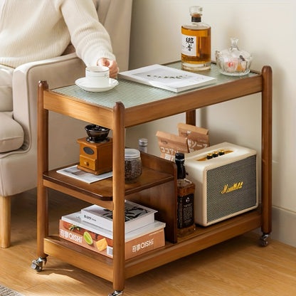 70's-Inspired Glass Side Table with Glass Refracting Lined Top