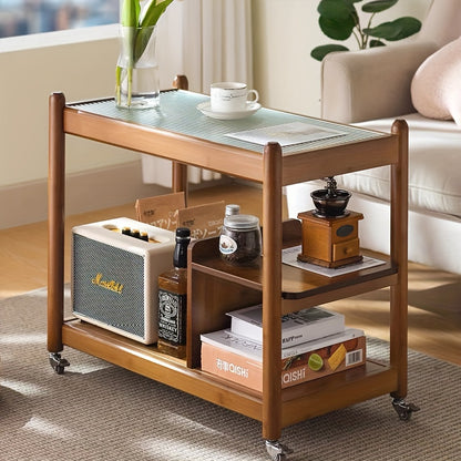 70's-Inspired Glass Side Table with Glass Refracting Lined Top